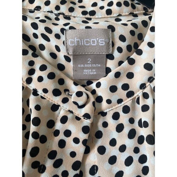 Chico's Dot-Print Smocked Tunic, Peony Petal Long Sleeves Chico's Size 2 (L) - Picture 10 of 11